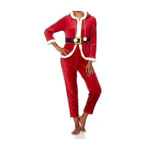 Soft & Cozy Loungewear Super Soft Hooded Holiday One Piece Red Medium/Large Size